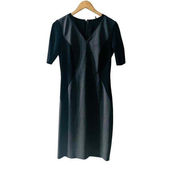 Elie Tahari Gray Black V Neck Sheathh Dress Size 4 - Picture 1 of 7